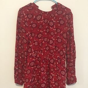 Mock neck long sleeve red floral dress